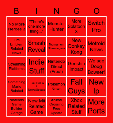 Nintendo E3 2021 Bingo Card