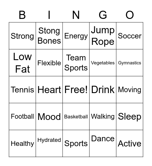 Keeping Fit Bingo Card