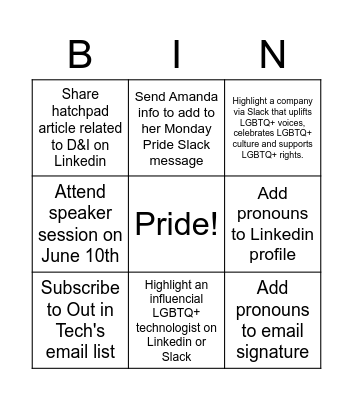 hatch I.T. Pride Month Bingo! Bingo Card