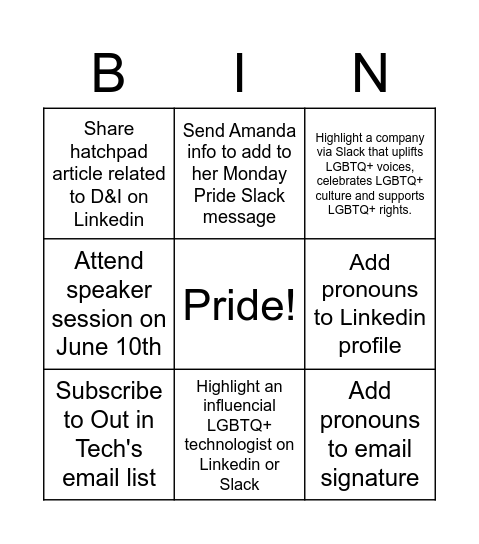 hatch I.T. Pride Month Bingo! Bingo Card