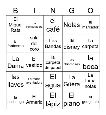 Choir Chalupa Bingo Card