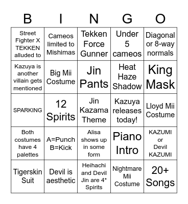 Kazuya Presentation Bingo Card