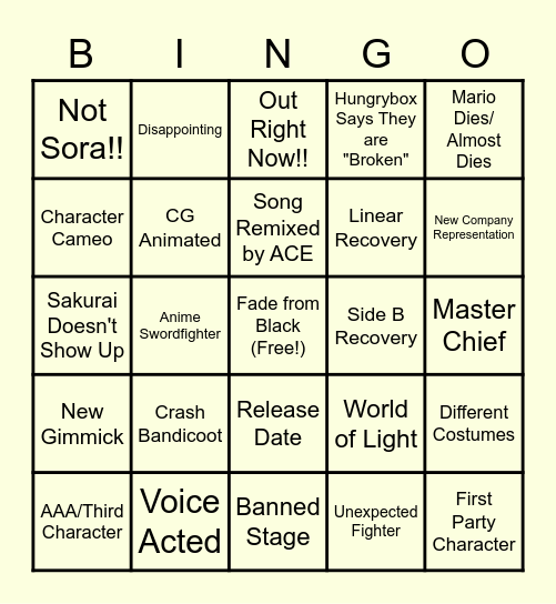 Smash Reveal Bingo Card