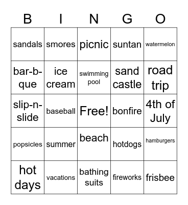 Summertime Bingo Card