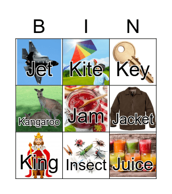 Phonics I J K Bingo Card