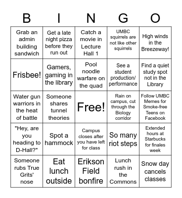 New to UMBC Bingo Card