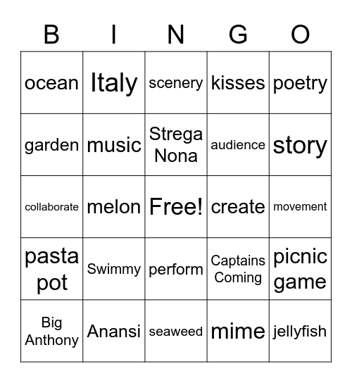 Storytelling Bingo Card