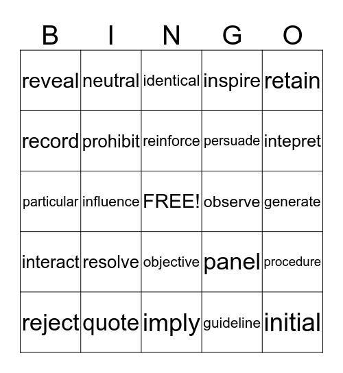 Academic language Bingo Card