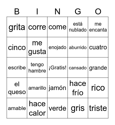 Español Bingo Card