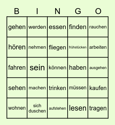 Stimmt 2 - main verbs - infinitives Bingo Card