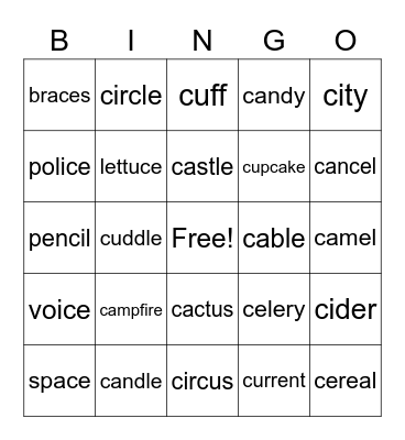 Hard and Soft c Bingo Card