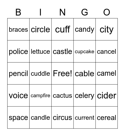 Hard and Soft c Bingo Card