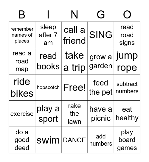 SUMMER FUN Bingo Card