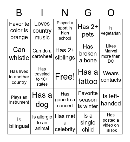 Intern Get-To-know-You Bingo Card