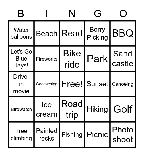 OR Summer Bucket List Bingo Card