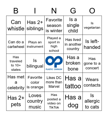 Intern Icebreaker Bingo Card