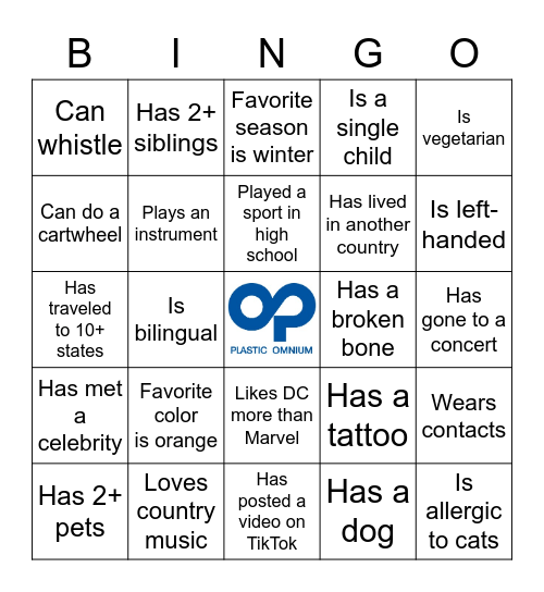 Intern Icebreaker Bingo Card