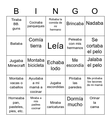 El Imperfecto Bingo Card