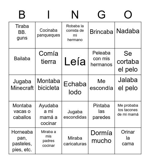 El Imperfecto Bingo Card