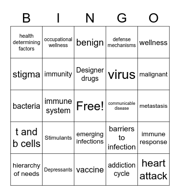 wellness, drugs and disease Bingo Card