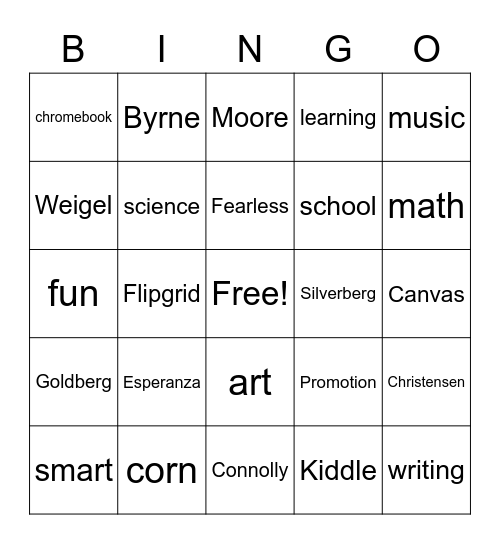 Promotion Bingo Card