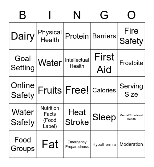 6th & 7th Health Review Bingo Card