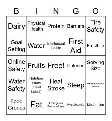 6th & 7th Health Review Bingo Card