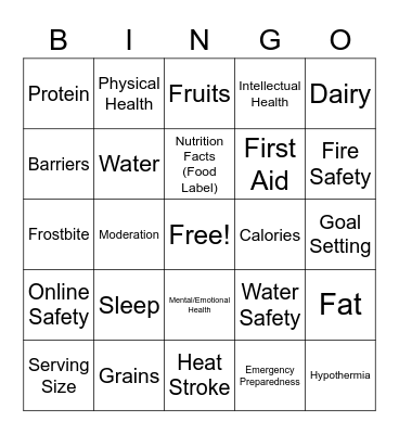 6th & 7th Health Review Bingo Card