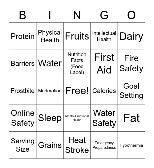 6th & 7th Health Review Bingo Card