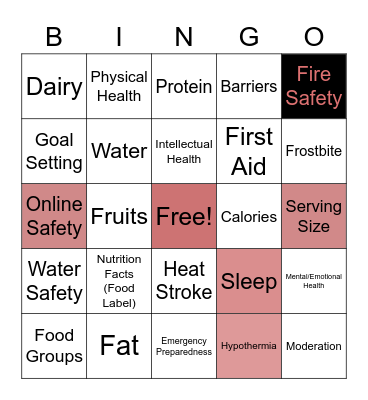 6th & 7th Health Review Bingo Card
