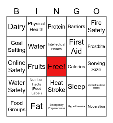 6th & 7th Health Review Bingo Card