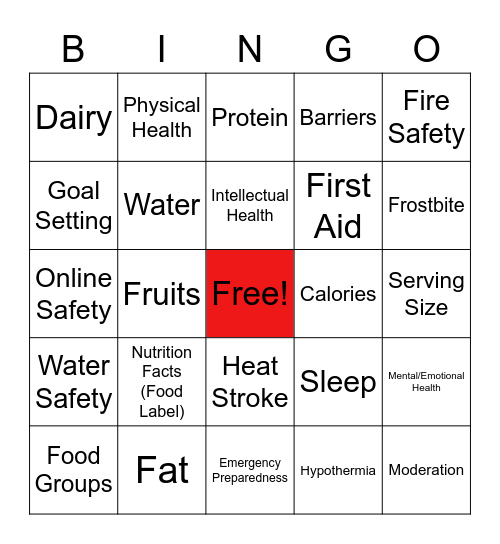6th & 7th Health Review Bingo Card