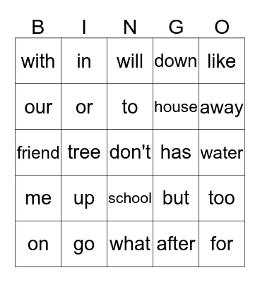 Unit 10 reading words Bingo Card