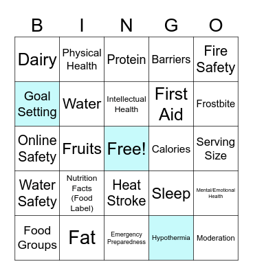 6th & 7th Health Review Bingo Card