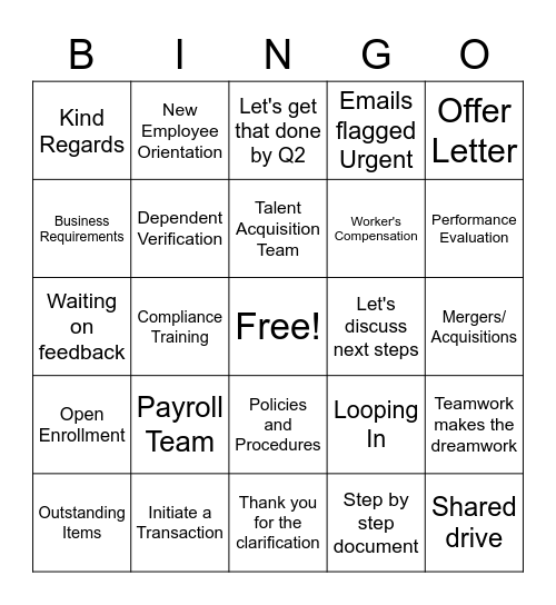 Surgery Partners HR Bingo Card