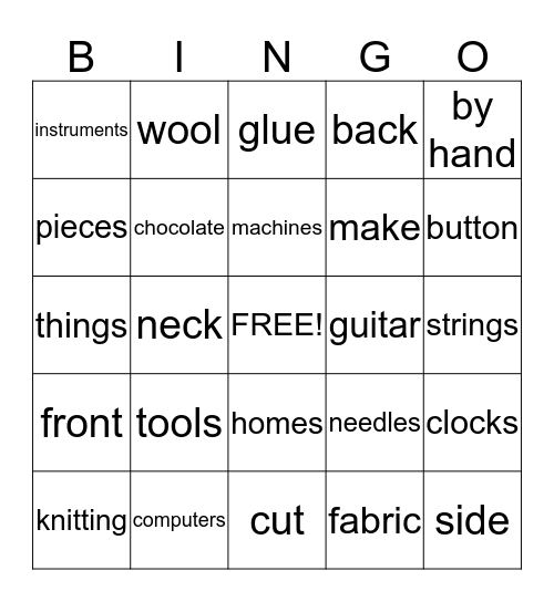 Products: Unit 1 and 2 Bingo Card