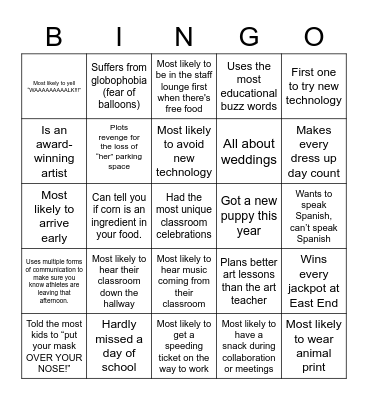 How well do you know your co-workers??Makes the most copies Bingo Card