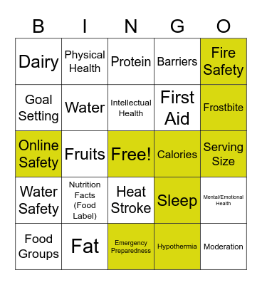 6th & 7th Health Review Bingo Card