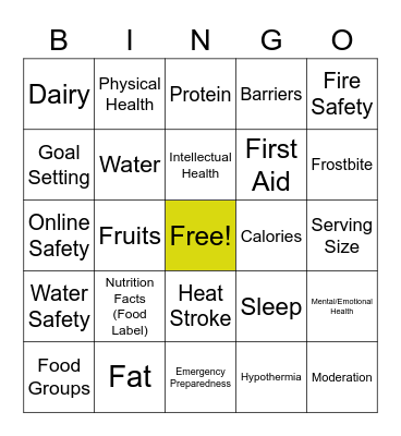 6th & 7th Health Review Bingo Card
