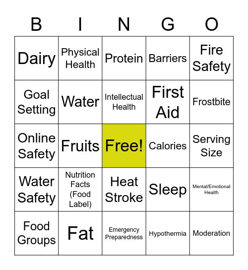 6th & 7th Health Review Bingo Card