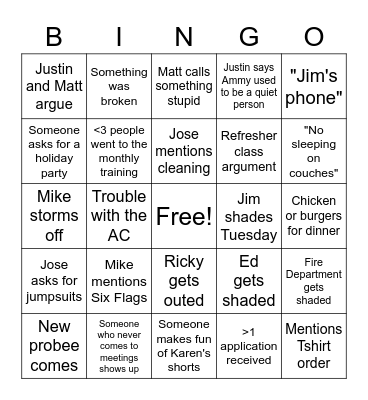 TFAS Meeting Secret Bingo Card