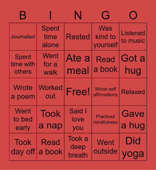 Self Care Bingo Card