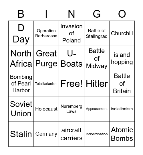 Engrahm WWII Bingo Card