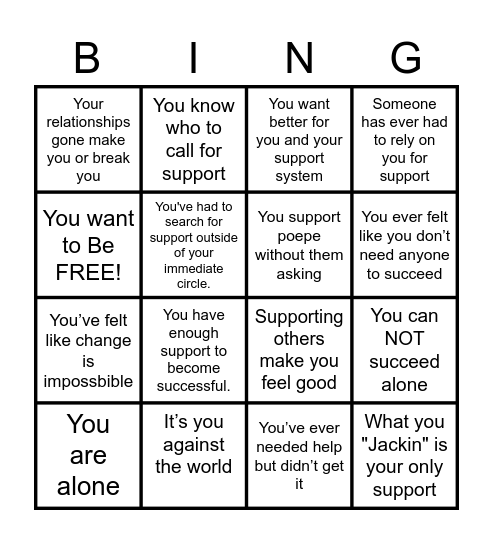 No One Goes It Alone Bingo Card