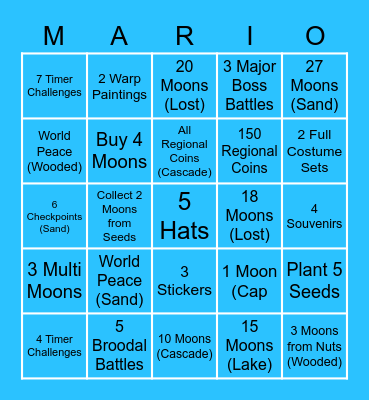 Super Mario Odyssey Bingo Card