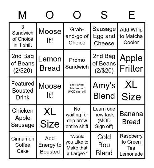 Upsell Bingo Card