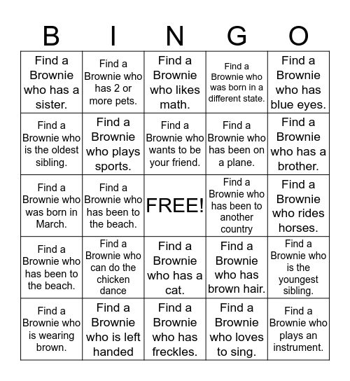 Brownie Bingo! Bingo Card