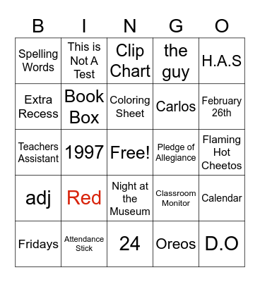 Mr. Smith's Bingo Card