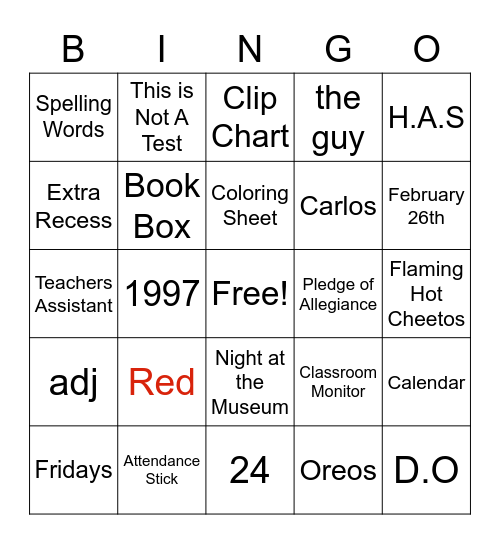 Mr. Smith's Bingo Card