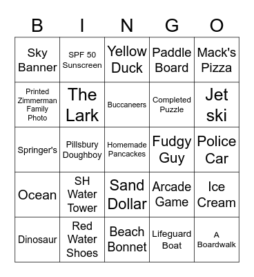 Zimmerman Beach 2021 Bingo Card